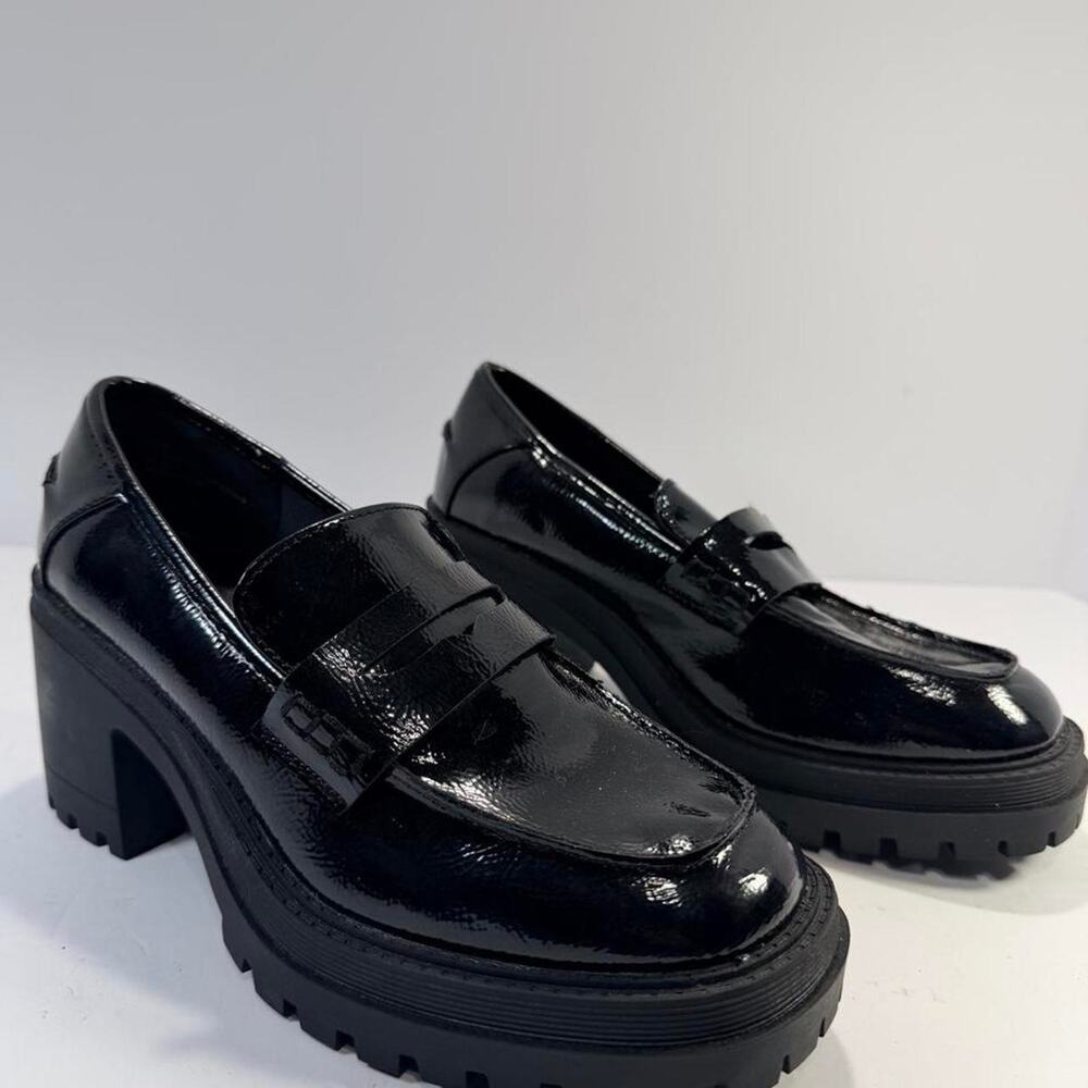 Seychelles Meridian Platform Loafer Womens 6.5 Black Patent Chunky Block Heel